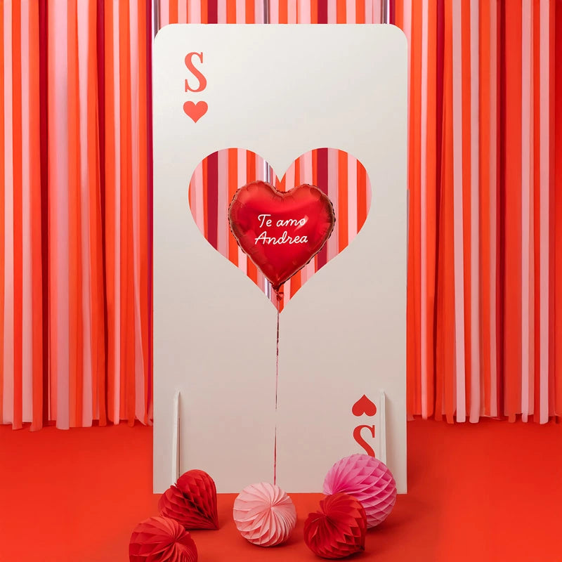 Balão Foil 45 cm Coração Vermelho Frase Personalizada Vinil Branco