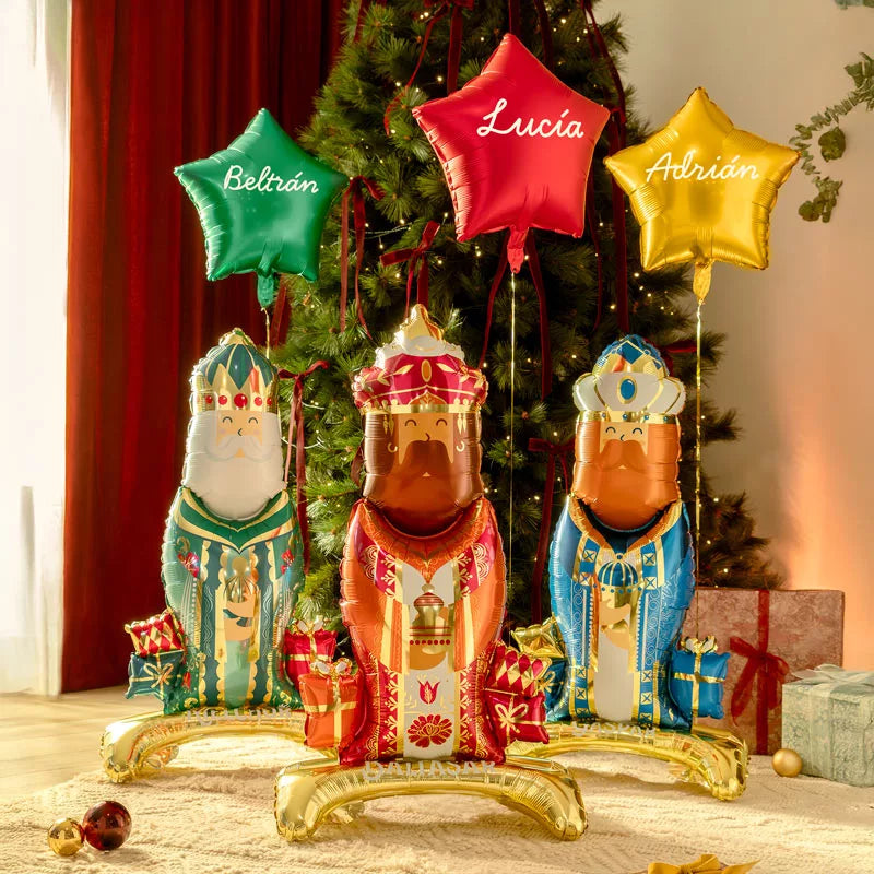 Conjunto Balões Foil Reis + Estrelas + Nomes Personalizados Vinil Branco