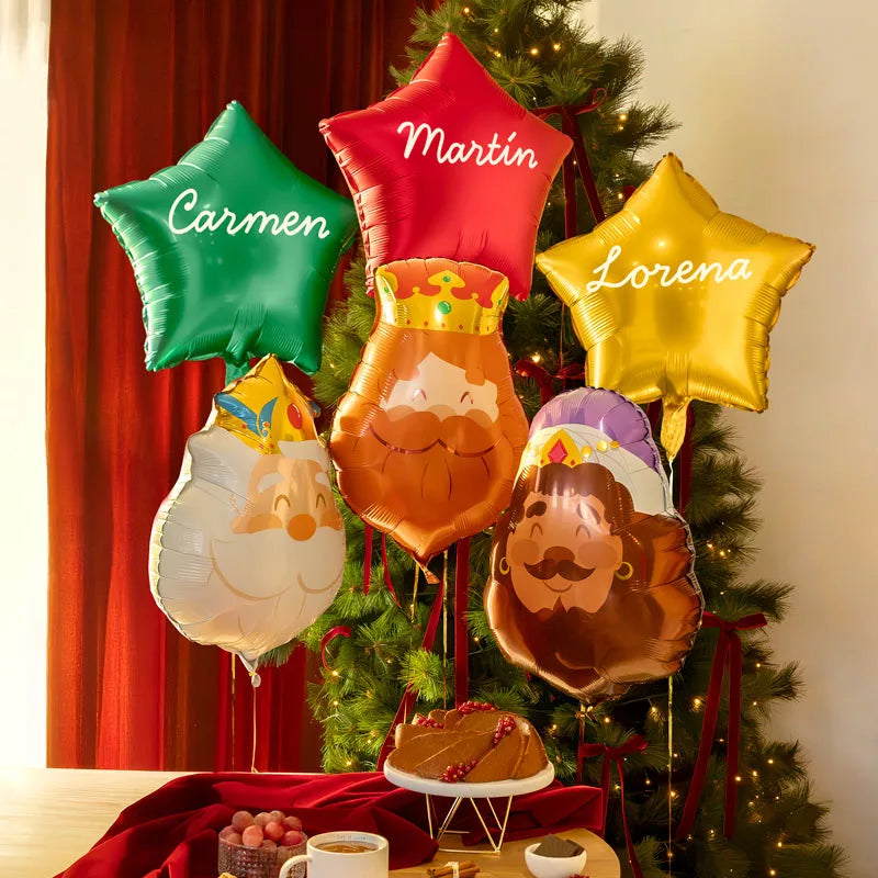 Balão de alumínio dos três reis magos com vinil branco personalizado de 3 estrelas