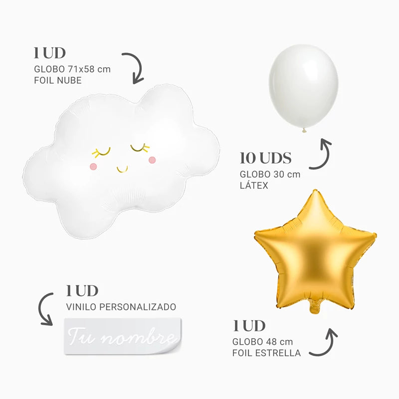 Inspiracion con Ensemble de ballons nuage d'or nom personnalisé vinyle blanc