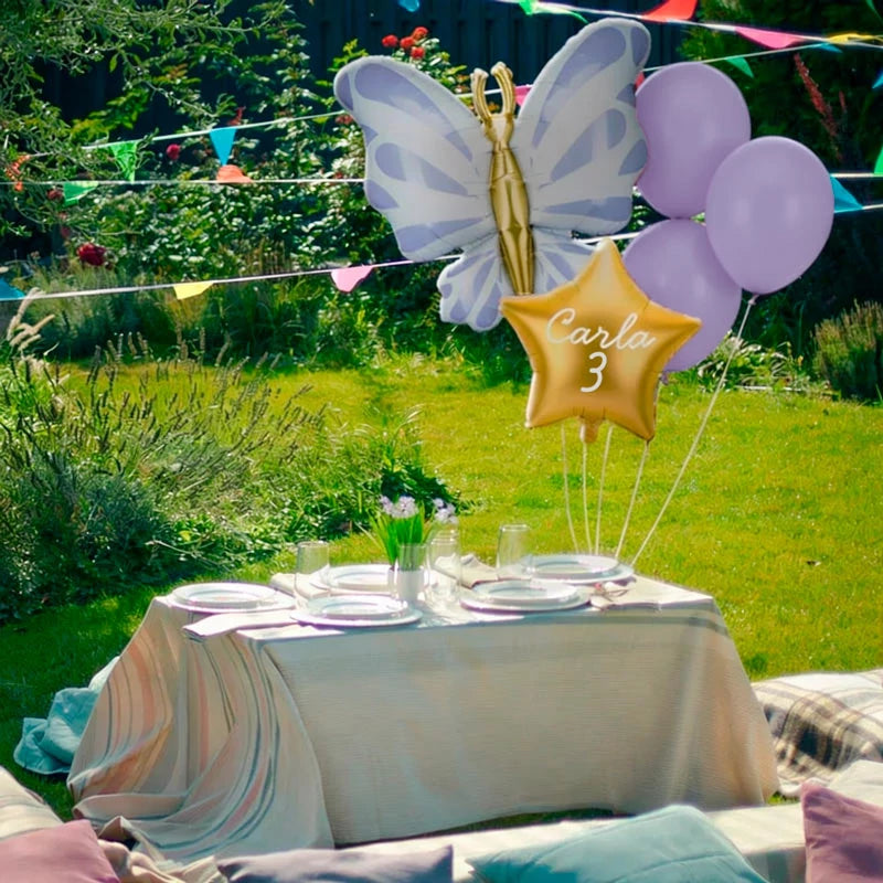 Personalisiertes Schmetterlingsballon-Set mit Namen und Alter, weißes Vinyl
