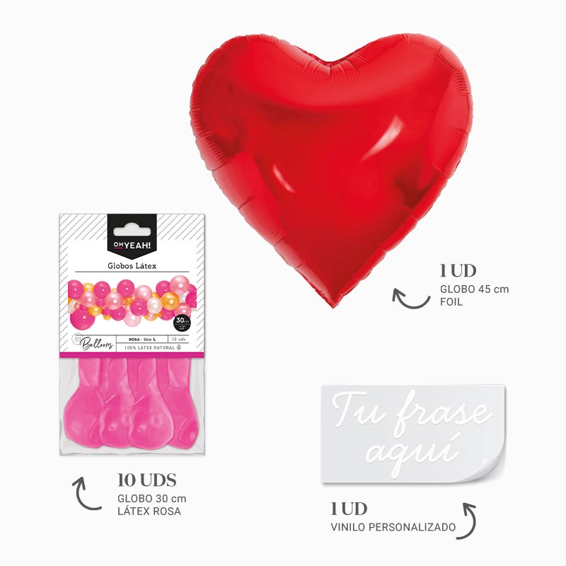 Set Balloos Heart Frase personalizzata Valentín Vinilo Blanco