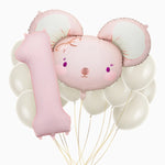 Conjunto de balões de rato de folha rosa de primeiro aniversário