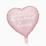 Globo Foil 45 cm Corazón Rosa Personalizado ¿Quieres ser mi Madrina? Vinilo Blanco