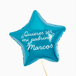 Globo Foil Estrella Azul Personalizado ¿Quieres ser mi Padrino? Vinilo Blanco