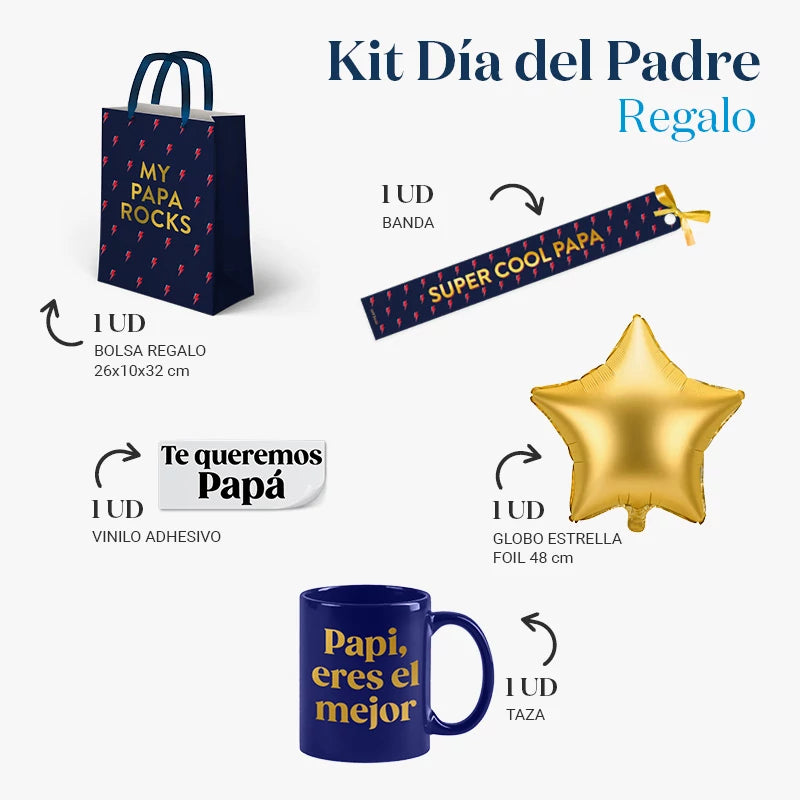 Kit Regalo Taza "Papi. eres el mejor" Día del Padre + Globo Personalizado "Te queremos Papá"