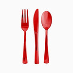 Set Cubiertos Plástico Premium Metalizado Rojo 6 Personas