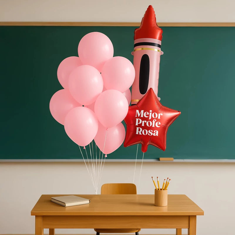 Inspiracion con Set Globos Profe Personalizado Nombre Vinilo Blanco