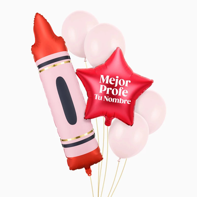 Inspiracion con Set Globos Profe Personalizado Nombre Vinilo Blanco