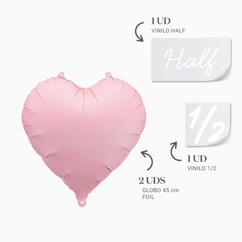 Globo Foil Mate 35 cm Corazón Rosa Pastel 6 Meses Vinilo Blanco