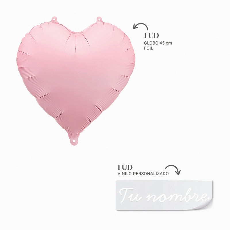 Balão de companheiro personalizado Nome do coração rosa vinilo blanco
