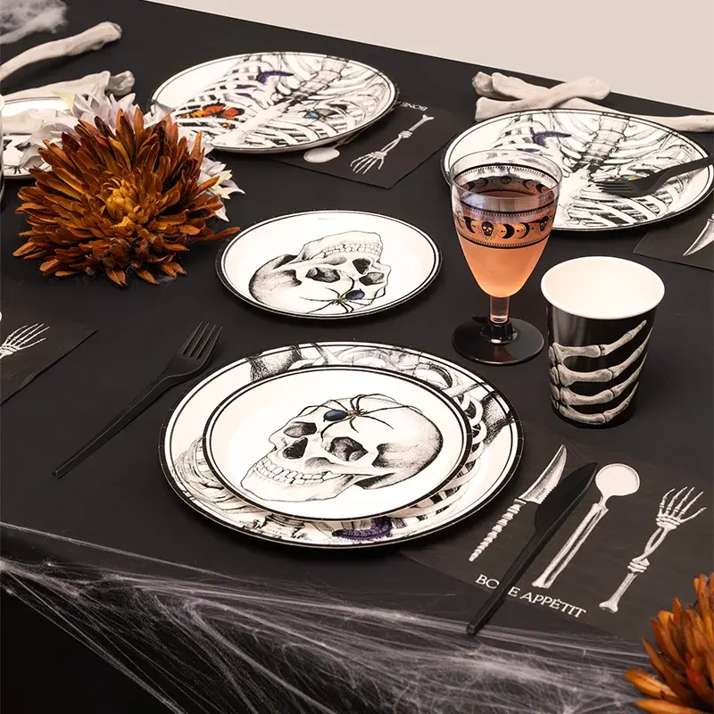 Kit Mesa Premium Calavera 12 Personas 90 piezas