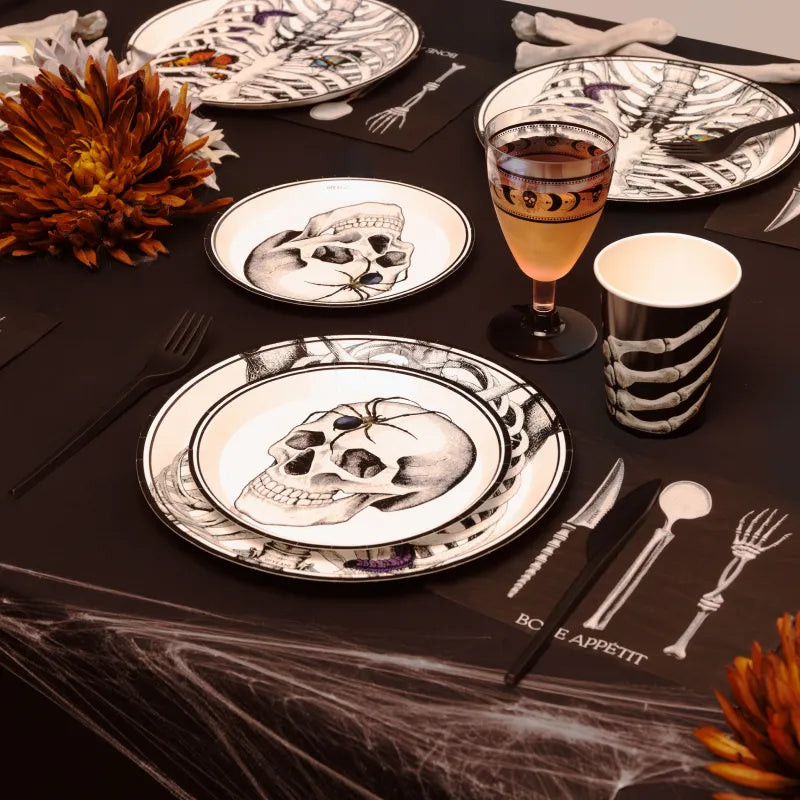 Crânio de papelão sobremesa redonda Ø 17 cm Halloween