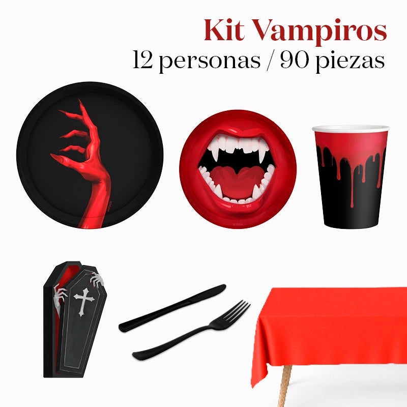Kit Mesa Premium Vampiros 12 Personas 90 piezas