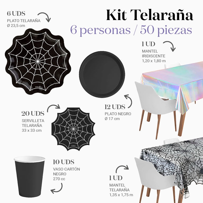 Kit Mesa Basic Telaraña 6 Personas 50 piezas