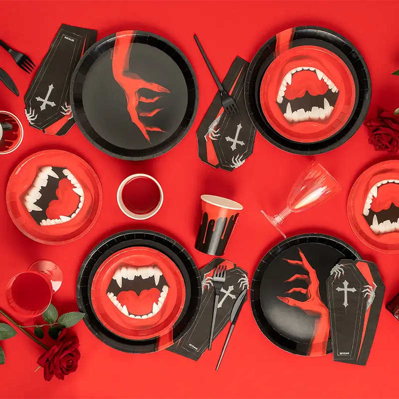 Kit Mesa Premium Vampiros 12 Personas 90 piezas
