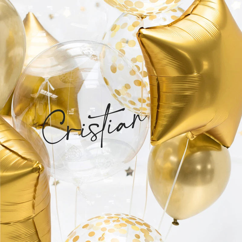 Balão Bubble Transparente Ø 40 cm Nome Personalizado Vinil Preto