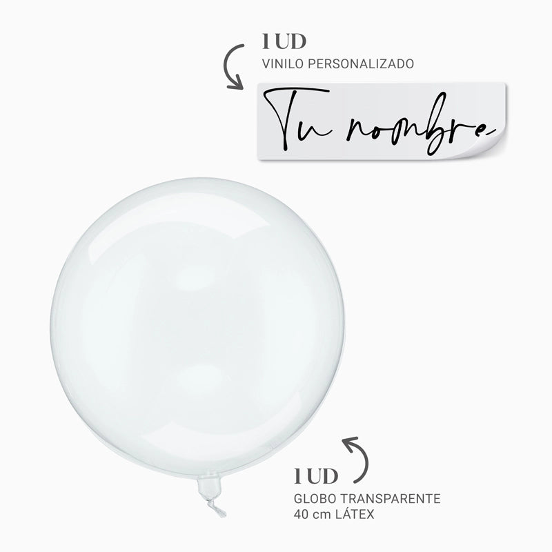 Transparent Bubble Balloon Ø 40 cm Personalized Name Black Vinyl