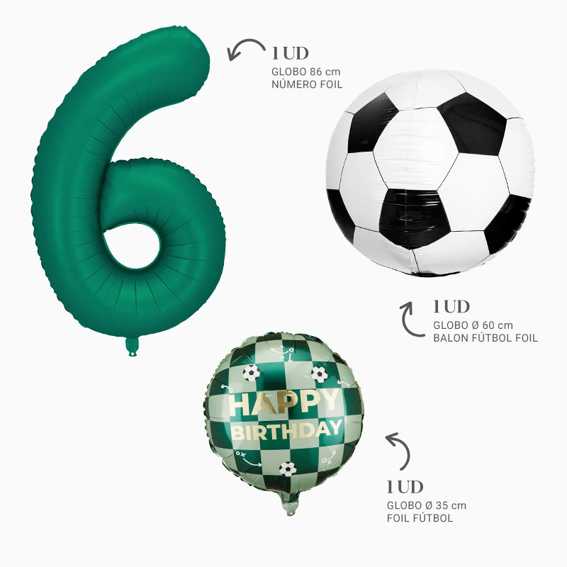 Conjunto de balões de folha numérica com bola de futebol