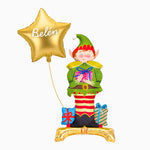 Globo con Base Foil Elfo Travieso con Estrella Oro Nombre Personalizado Vinilo Blanco