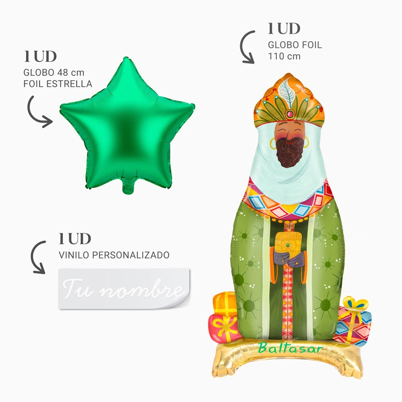 Basis mit Fail Rey Mago Baltasar und benutzerdefinierter grüner Star Vinilo Blanco