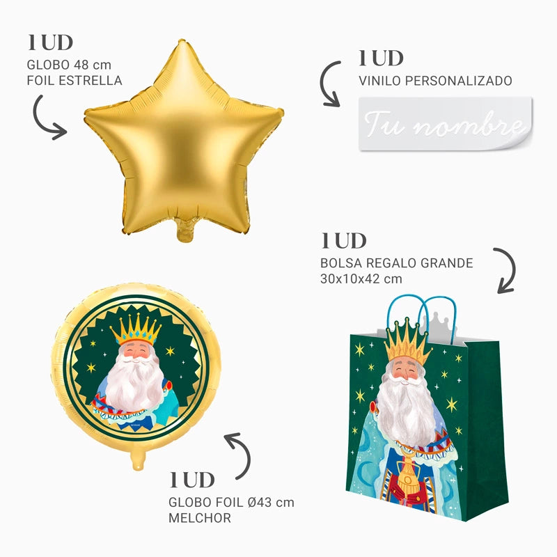 Fail King Melchor Globo + große Geschenktüte + Custom Gold Star