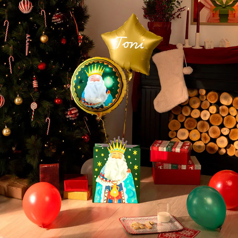 Globo Foil Rey Mago Melchor + Bolsa Regalo Grande + Estrella Oro Personalizado Vinilo Blanco