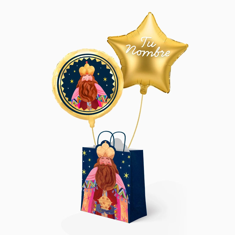 Globo Fail Rey Mago Gaspar + Big Gift Bag + Custom Gold Star