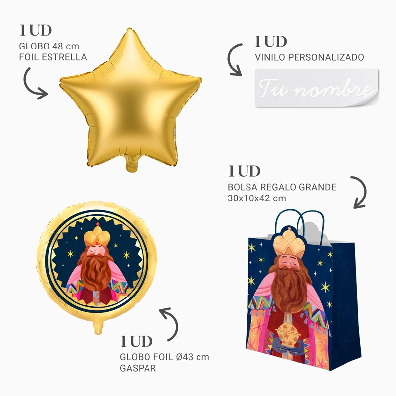Globo Fail Rey Mago Gaspar + Big Gift Bag + Custom Gold Star