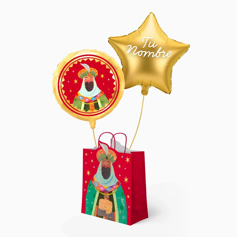 Globo Foil Rey Mago Baltasar + Bolsa Regalo Grande + Estrella Oro Personalizado Vinilo Blanco