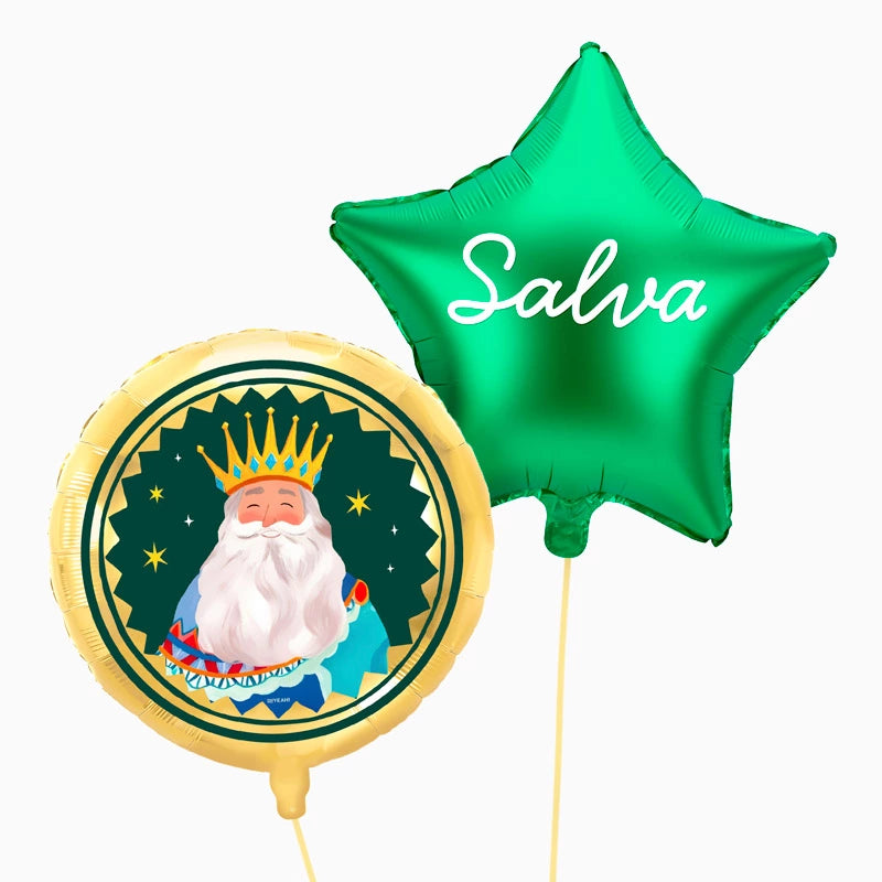 Globo Foil Rey Mago Melchor y Estrella Verde Personalizado Vinilo Blanco