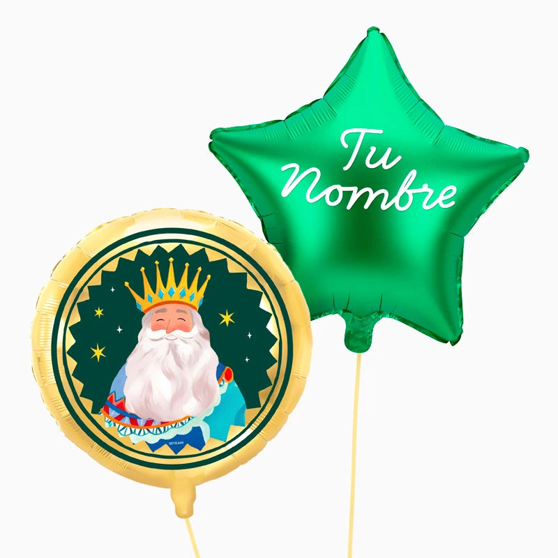 Globo Foil Rey Mago Melchor y Estrella Verde Personalizado Vinilo Blanco