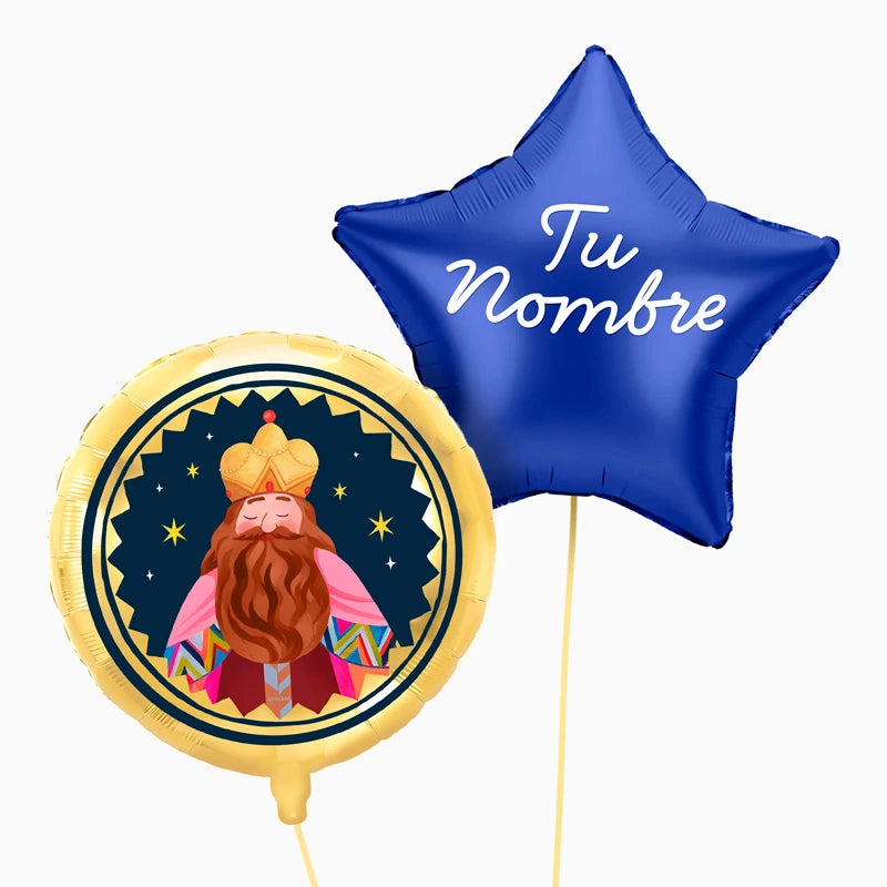 Globo Foil Rey Mago Gaspar y Estrella Azul Personalizado Vinilo Blanco