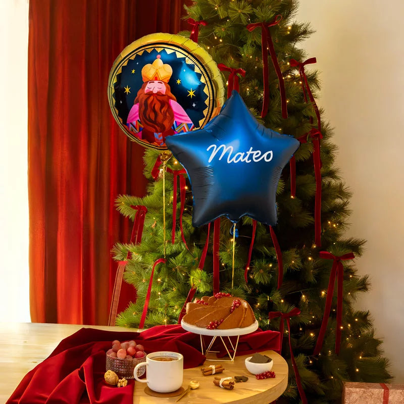 Vinile bianco personalizzato con palloncino in foil, mago Re Gaspare e stella blu