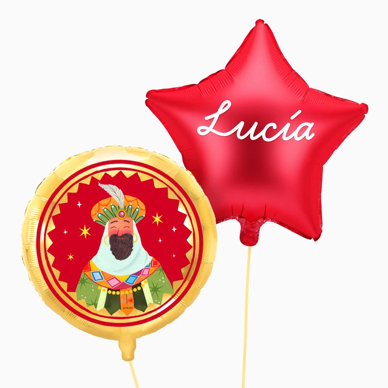 Globo Foil Rey Mago Baltasar y Estrella Rojo Personalizado Vinilo Blanco
