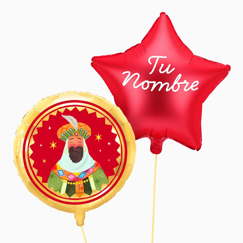 Globo Foil Rey Mago Baltasar y Estrella Rojo Personalizado Vinilo Blanco