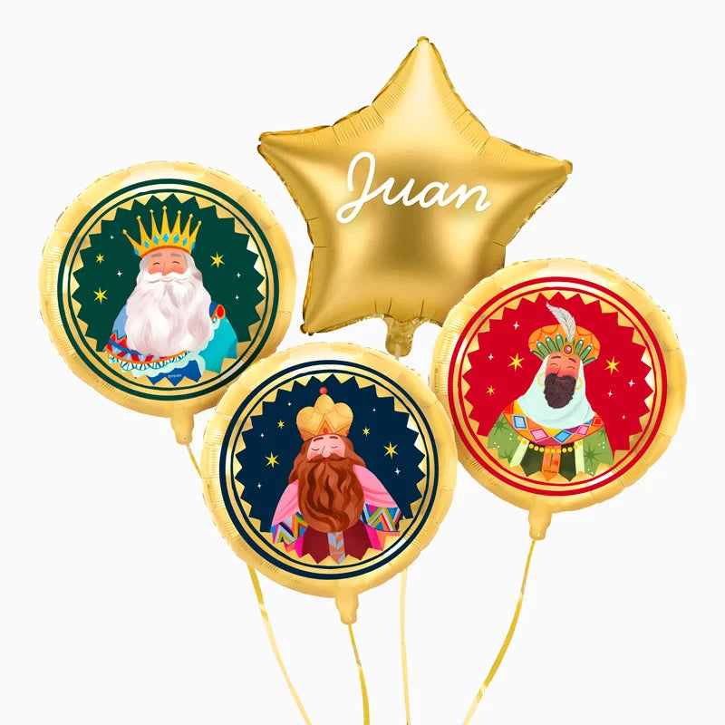 Globos Foil Reyes Magos con Estrella Oro Personalizado Vinilo Blanco