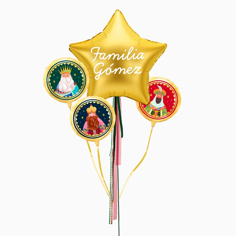 Globos Foil Reyes Magos y Estrella Oro XL con Telas Personalizado Vinilo Blanco