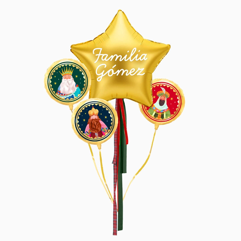Globos Foil Reyes Magos y Estrella Oro XL con Telas Personalizado Vinilo Blanco