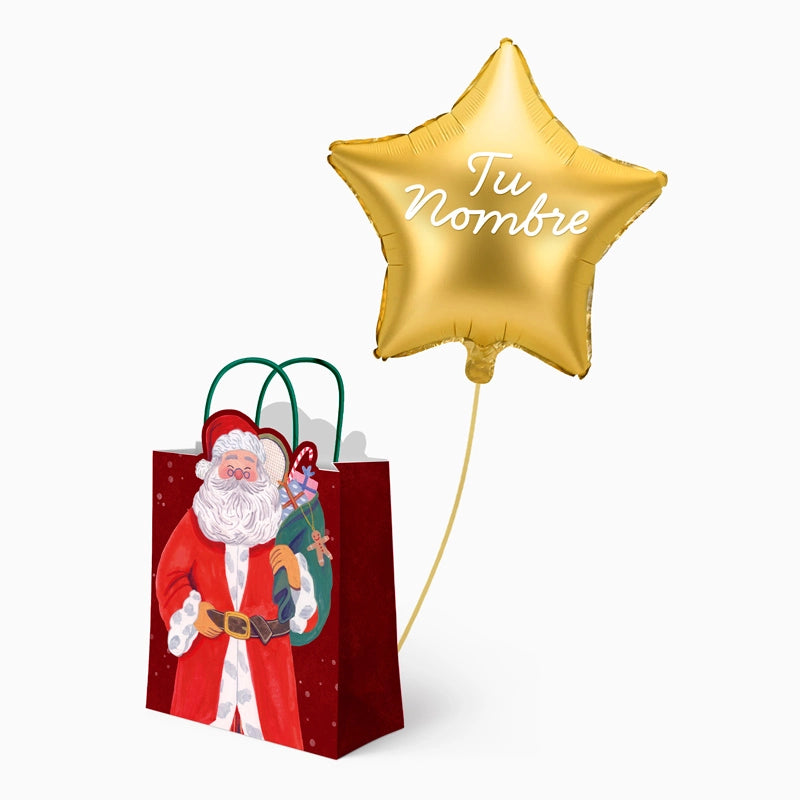 Bolsa Regalo Grande Papá Noel con Estrella Oro Personalizado Vinilo Blanco
