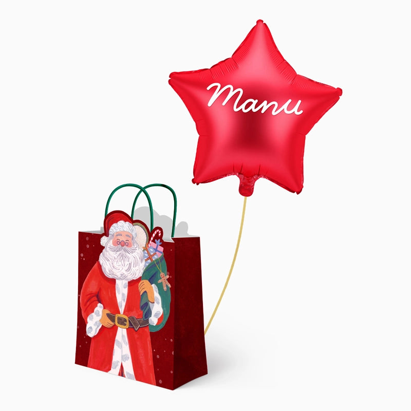 Bolsa Regalo Grande Papá Noel con Estrella Roja Personalizado Vinilo Blanco