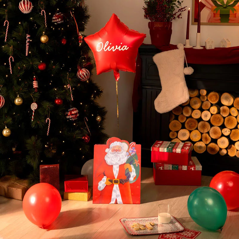 Bolsa Regalo Grande Papá Noel con Estrella Roja Personalizado Vinilo Blanco