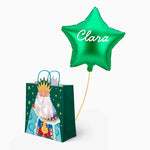 Bolsa Regalo Grande Melchor y Estrella Verde Personalizado Vinilo Blanco