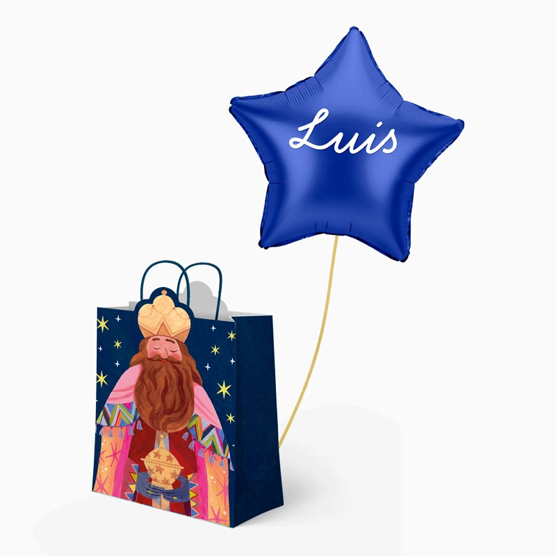 Bolsa Regalo Grande Gaspar y Estrella Azul Personalizado Vinilo Blanco