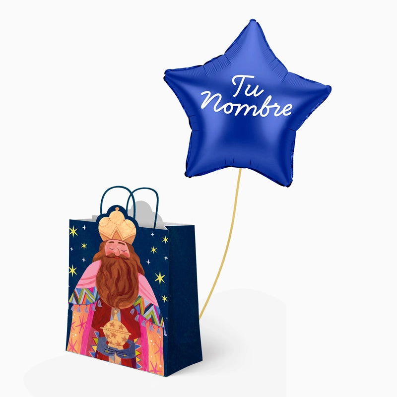 Bolsa Regalo Grande Gaspar y Estrella Azul Personalizado Vinilo Blanco