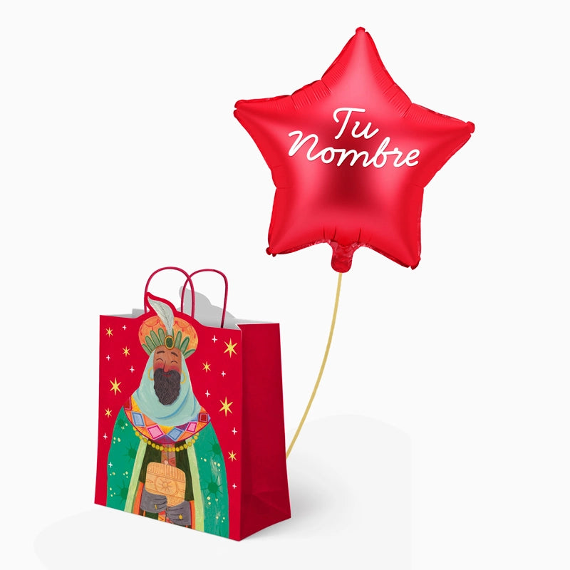 Bolsa Regalo Grande Baltasar y Estrella Roja Personalizado Vinilo Blanco