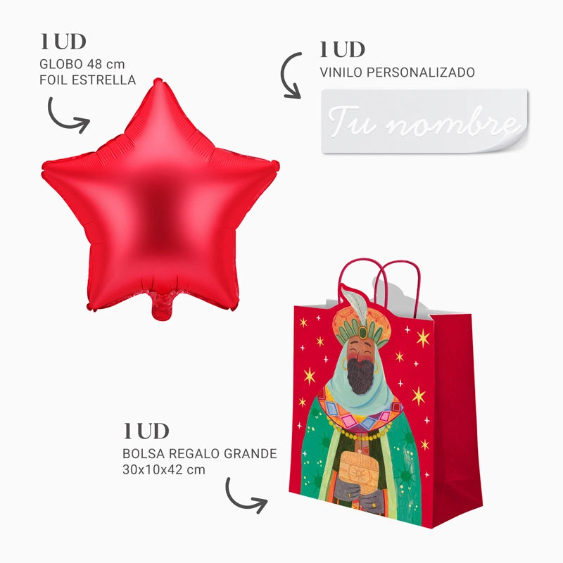 Tolle Baltasar -Geschenktüte und maßgefertigte Red Star Vinilo Blanco