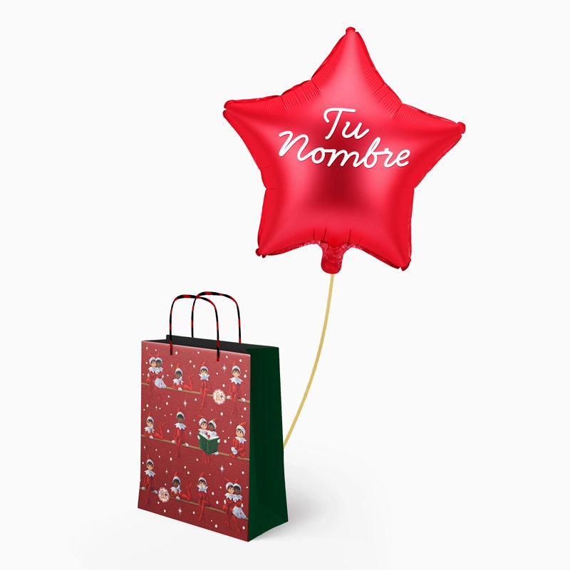 Bolsa Regalo Mediana Elfo Travieso y Estrella Roja Personalizado Vinilo Blanco