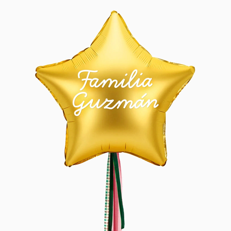 Globo Estrella Oro XL con Telas Familia X Vinilo Blanco