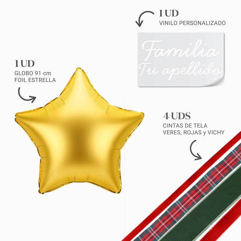 Globo Estrella Oro XL con Telas Familia X Vinilo Blanco